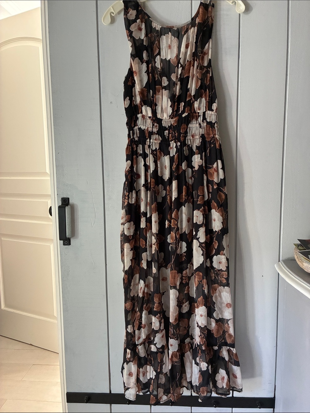 Abercrombie & Fitch Black Floral Maxi Dress with White and Brown Blooms